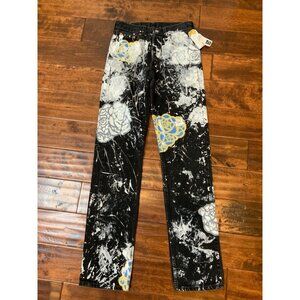 Levis Womens 501 Original Fit Black & White Paint Splatter Floral Jeans, Size 29